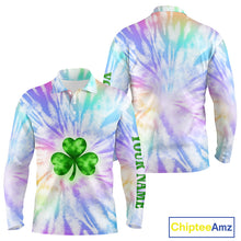 Load image into Gallery viewer, Colorful Pastel Tie Dye Long Sleeve Golf Polo Shirt Custom Green Clover St Patrick Day Golf Tops NHN0169