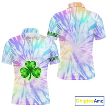 Load image into Gallery viewer, Colorful Pastel Tie Dye Mens Golf Polo Shirt Custom Green Clover St Patrick Day Golf Tops, Golf Gifts NHN0169