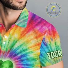 Load image into Gallery viewer, Colorful Tie Dye Mens Golf Polo Shirt Custom Green Clover St Patrick Day Golf Tops, Golf Gifts NHN0170