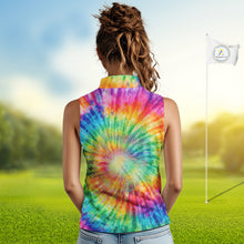 Load image into Gallery viewer, Colorful Tie Dye Womens Sleeveless Golf Polo Shirt Custom Green Clover St Patrick Day Golf Tops NHN0170