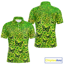 Load image into Gallery viewer, Mens Golf Polo Shirt Colorful Green Leopard Print Pattern Custom Butterfly Team Golf Tops For Men NHN0171