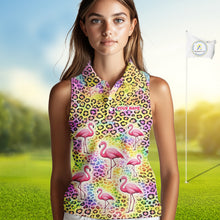 Load image into Gallery viewer, Flamingo Womens Sleeveless Golf Polo Shirt Colorful Rainbow Leopard Print Pattern Custom Team Golf Top NHN0181