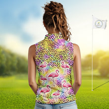 Load image into Gallery viewer, Flamingo Womens Sleeveless Golf Polo Shirt Colorful Rainbow Leopard Print Pattern Custom Team Golf Top NHN0181