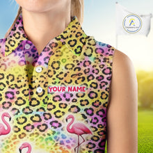 Load image into Gallery viewer, Flamingo Womens Sleeveless Golf Polo Shirt Colorful Rainbow Leopard Print Pattern Custom Team Golf Top NHN0181