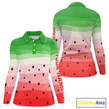 Load image into Gallery viewer, Funny Watermelon Polo Shirt, Womens Long Sleeve Golf Polo Shirt Custom Watermelon Team Golf Top NHN0182
