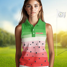 Load image into Gallery viewer, Funny Watermelon Polo Shirt, Womens Sleeveless Golf Polo Shirt Custom Watermelon Pattern Team Golf Top NHN0182