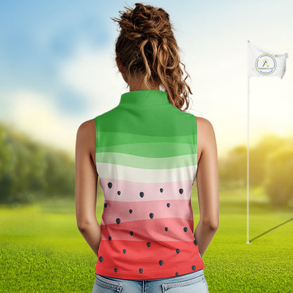 Funny Watermelon Polo Shirt, Womens Sleeveless Golf Polo Shirt Custom Watermelon Pattern Team Golf Top NHN0182