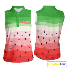 Load image into Gallery viewer, Funny Watermelon Polo Shirt, Womens Sleeveless Golf Polo Shirt Custom Watermelon Pattern Team Golf Top NHN0182
