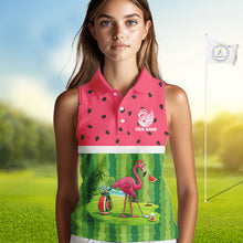 Load image into Gallery viewer, Funny Watermelon Polo Shirt, Womens Sleeveless Golf Polo Custom Tropical Pattern, Flamingo Golf Shirts NHN0183