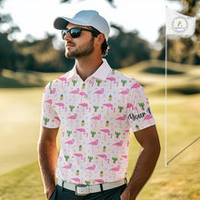 Load image into Gallery viewer, Pink Flamingo Pattern Mens Golf Polo Shirts Custom Funny Desert Cactus Team Golf Tops For Men, Golf Gifts NHN0184