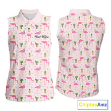 Load image into Gallery viewer, Desert Pink Flamingo Pattern Womens Sleeveless Golf Polo Shirts Custom Funny Team Ladies Golf Tops NHN0184
