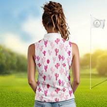 Load image into Gallery viewer, Funny Pink Cactus Pattern Womens Sleeveless Golf Polo Shirts Custom Cactus Ladies Golf Attire, Golf Gift NHN0185