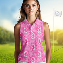 Load image into Gallery viewer, Pink Breast Cancer Golf Shirt Custom Tie Dye Womens Sleeveless Golf Polo Shirt, Pink Golf Gifts NHN0188