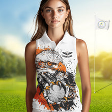 Load image into Gallery viewer, Womens Sleeveless Golf Polo Shirt Custom Orange And White Grunge Eagle Grasping Golf Ball, Golf Gifts NHN0054