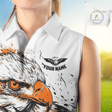 Load image into Gallery viewer, Womens Sleeveless Golf Polo Shirt Custom Orange And White Grunge Eagle Grasping Golf Ball, Golf Gifts NHN0054