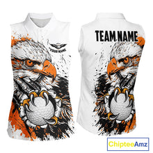 Load image into Gallery viewer, Womens Sleeveless Golf Polo Shirt Custom Orange And White Grunge Eagle Grasping Golf Ball, Golf Gifts NHN0054