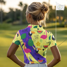 Load image into Gallery viewer, Funny Womens Golf Polo Shirt Custom Tropical Summer Pattern, Flamingo Golf Shirts For Ladies NHN0195