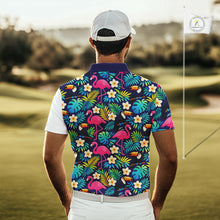 Load image into Gallery viewer, Funny Mens Golf Polo Shirts Custom Tropical Pattern, Golden Retriever Golf Shirt, Dog Lover Gift NHN0196
