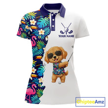 Load image into Gallery viewer, Funny Womens Golf Polo Shirts Custom Tropical Pattern, Golden Retriever Golf Shirt, Dog Lover Gift NHN0196