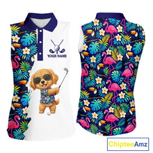 Load image into Gallery viewer, Funny Womens Sleeveless Golf Polo Shirt Custom Tropical Golden Retriever Golf Shirt, Dog Lover Gift NHN0196