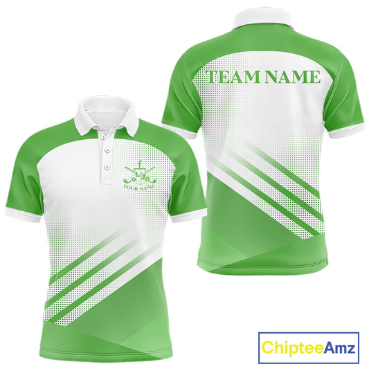 Green And White Mens Golf Polo Shirts Custom Golf Tops For Men, Personalized Golf Gifts NHN0059