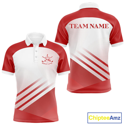 Red And White Mens Golf Polo Shirts Custom Golf Tops For Men, Personalized Golf Gifts NHN0059
