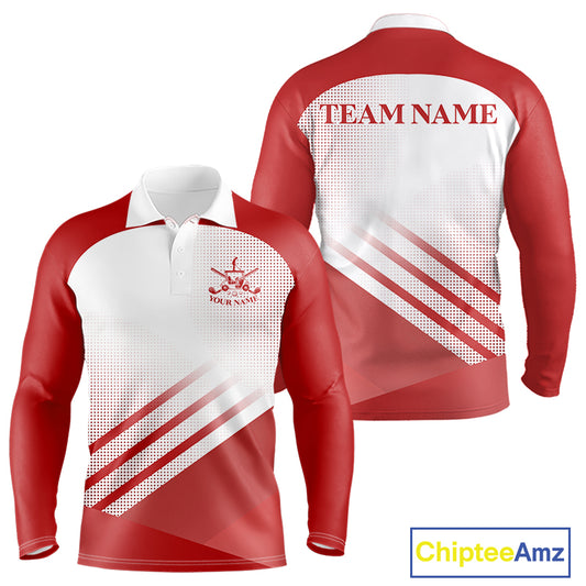 Red And White Long Sleeve Golf Polo Shirts For Men Custom Golf Tops For Men, Personalized Golf Gifts NHN0059