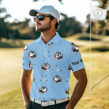 Load image into Gallery viewer, Funny Husky Mens Golf Polo Shirt Custom Blue Golf Clubs Pattern Golf Team Shirt, Dog Lover Gift NHN0065