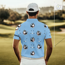 Load image into Gallery viewer, Funny Husky Mens Golf Polo Shirt Custom Blue Golf Clubs Pattern Golf Team Shirt, Dog Lover Gift NHN0065