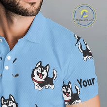 Load image into Gallery viewer, Funny Husky Mens Golf Polo Shirt Custom Blue Golf Clubs Pattern Golf Team Shirt, Dog Lover Gift NHN0065
