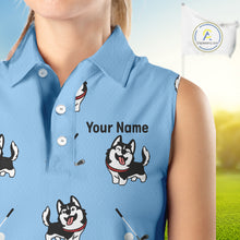 Load image into Gallery viewer, Womens Sleeveless Golf Polo Shirt Custom Funny Husky Blue Pattern Team Ladies Golf Tops, Dog Lover Gift NHN0065
