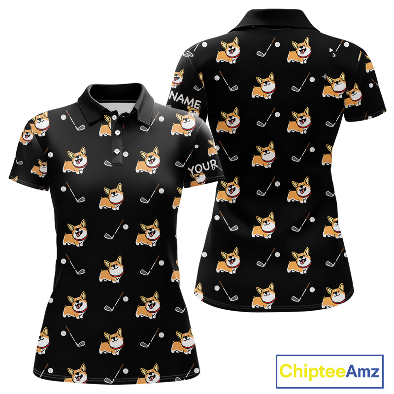 Personalized Womens Golf Polo Shirts Custom Cute Dogs Corgi Print Golf Shirts, Funny Ladies Golf Tops NHN0069