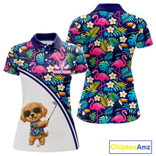 Load image into Gallery viewer, Funny Womens Golf Polo Shirt Custom Tropical Golden Retriever Ladies Golf Tops, Dog Lover Gift NHN0201