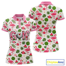 Load image into Gallery viewer, Pink Flamingo Tropical Pattern Womens Golf Polo Shirt Custom Funny Team Ladies Golf Tops, Golf Gift NHN0202