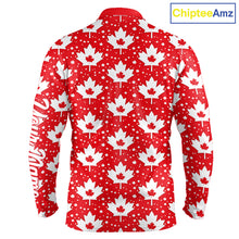 Load image into Gallery viewer, Red Maple Leaves Pattern Canadian Long Sleeve Golf Polo Shirts Custom Patriotic Golf Shirts NHN0207