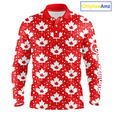 Load image into Gallery viewer, Red Maple Leaves Pattern Canadian Long Sleeve Golf Polo Shirts Custom Patriotic Golf Shirts NHN0207