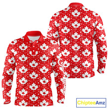 Load image into Gallery viewer, Red Maple Leaves Pattern Canadian Long Sleeve Golf Polo Shirts Custom Patriotic Golf Shirts NHN0207