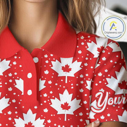 Red Maple Leaves Pattern Canadian Womens Golf Polo Shirts Custom Patriotic Golf Shirts For Men NHN0207