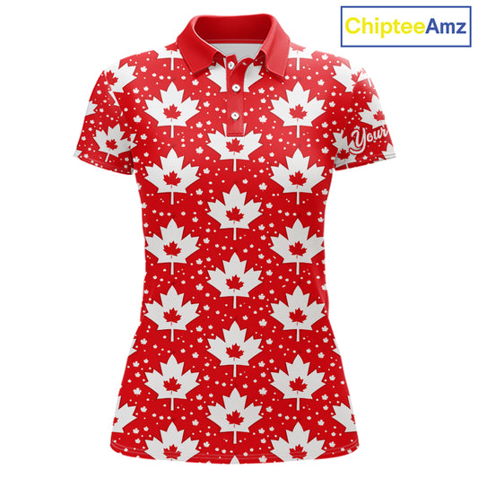 Red Maple Leaves Pattern Canadian Womens Golf Polo Shirts Custom Patriotic Golf Shirts For Men NHN0207