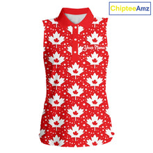Load image into Gallery viewer, Red Maple Leaves Pattern Canadian Sleeveless Womens Golf Polo Shirts Custom Patriotic Golf Shirts For Men NHN0207