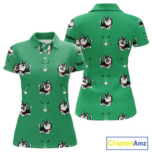 Load image into Gallery viewer, Womens Golf Polo Shirt Custom Funny Husky Green Pattern Team Ladies Golf Tops, Dog Lover Gift NHN0065