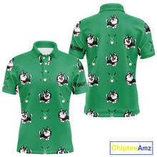 Load image into Gallery viewer, Mens Golf Polo Shirt Custom Funny Husky Green Pattern Team Men Golf Tops, Dog Lover Gift NHN0065
