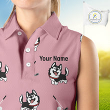 Load image into Gallery viewer, Womens Sleeveless Golf Polo Shirt Custom Funny Husky Pink Pattern Team Ladies Golf Tops, Dog Lover Gift NHN0065