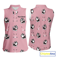Load image into Gallery viewer, Womens Sleeveless Golf Polo Shirt Custom Funny Husky Pink Pattern Team Ladies Golf Tops, Dog Lover Gift NHN0065
