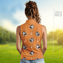 Load image into Gallery viewer, Womens Sleeveless Golf Polo Shirt Custom Funny Husky Orange Pattern Team Ladies Golf Tops, Dog Lover Gift NHN0065