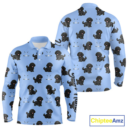 Long Sleeve Golf Polo Shirt Custom Funny Poodle Blue Pattern Team Mens Golf Tops, Dog Lover Gift NHN0208