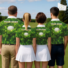 Load image into Gallery viewer, Green Womens Golf Polo Shirt Custom Leaf Pattern Golf Ball Personalized Team Golf Tops, Golf Gifts NHN0222
