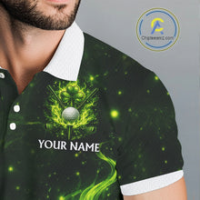 Load image into Gallery viewer, Mens Golf Polo Shirt Neon Green Flame Golf Ball Custom Green Clover St Patricks Day Golf Shirts NHN0223