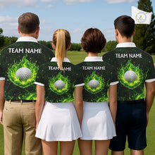 Load image into Gallery viewer, Mens Golf Polo Shirt Neon Green Flame Golf Ball Custom Green Clover St Patricks Day Golf Shirts NHN0223