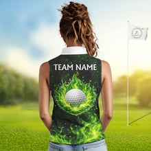 Load image into Gallery viewer, Womens Sleeveless Golf Polo Shirt Neon Green Flame Golf Ball Custom Clover St Patricks Day Golf Shirts NHN0223